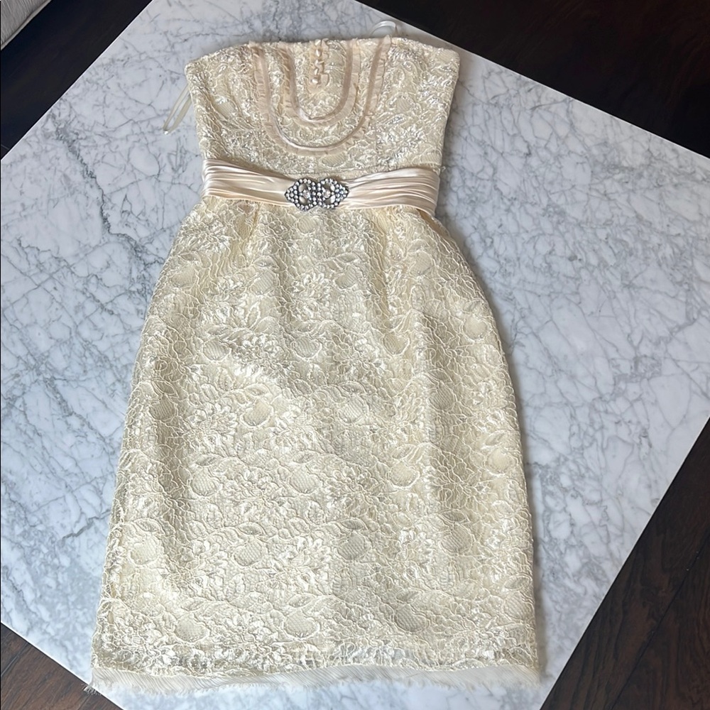 BCBGMaxAzria Cream Satin Dress